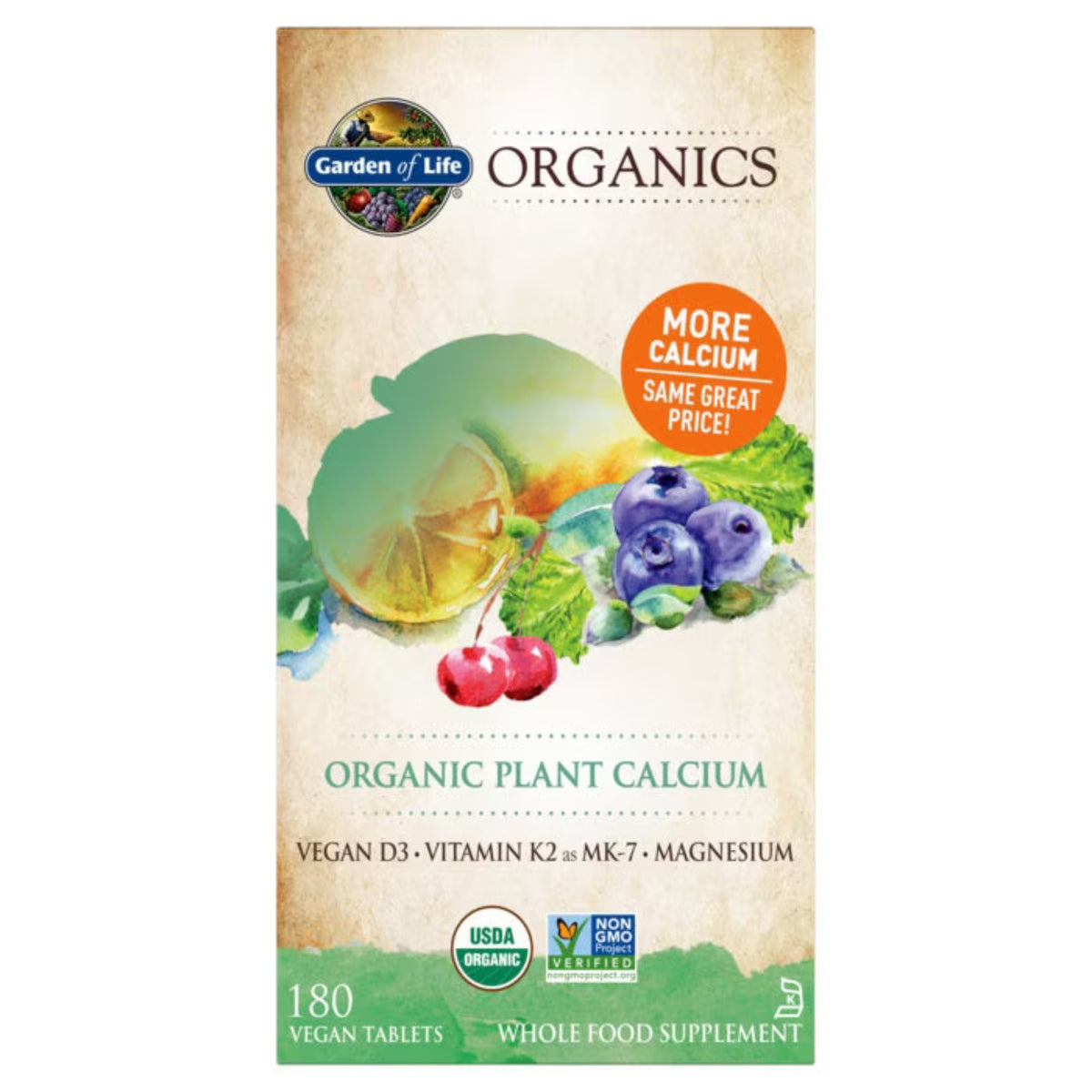 Primary Image of Organics Plant Calcium, box with illustrated veggies
