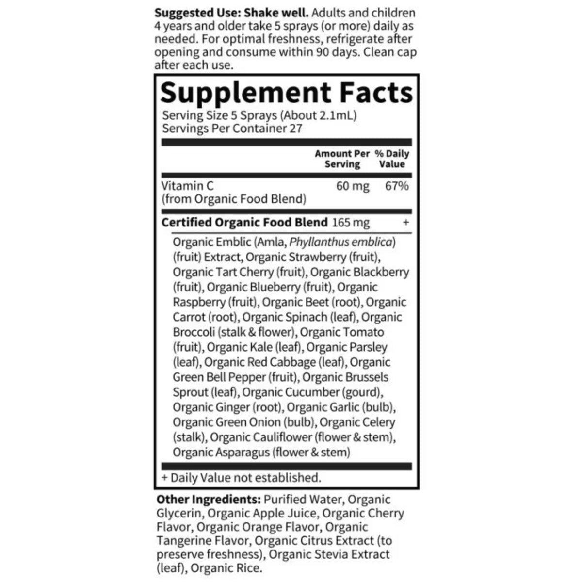 Alternate Image of Organics Vitamin C Cherry Tangerine Spray, supplement facts