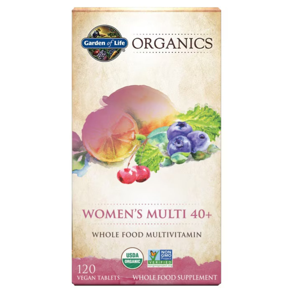 Primary Image of Organics Women's 40+ Multivitamin, box with illustrated veggies