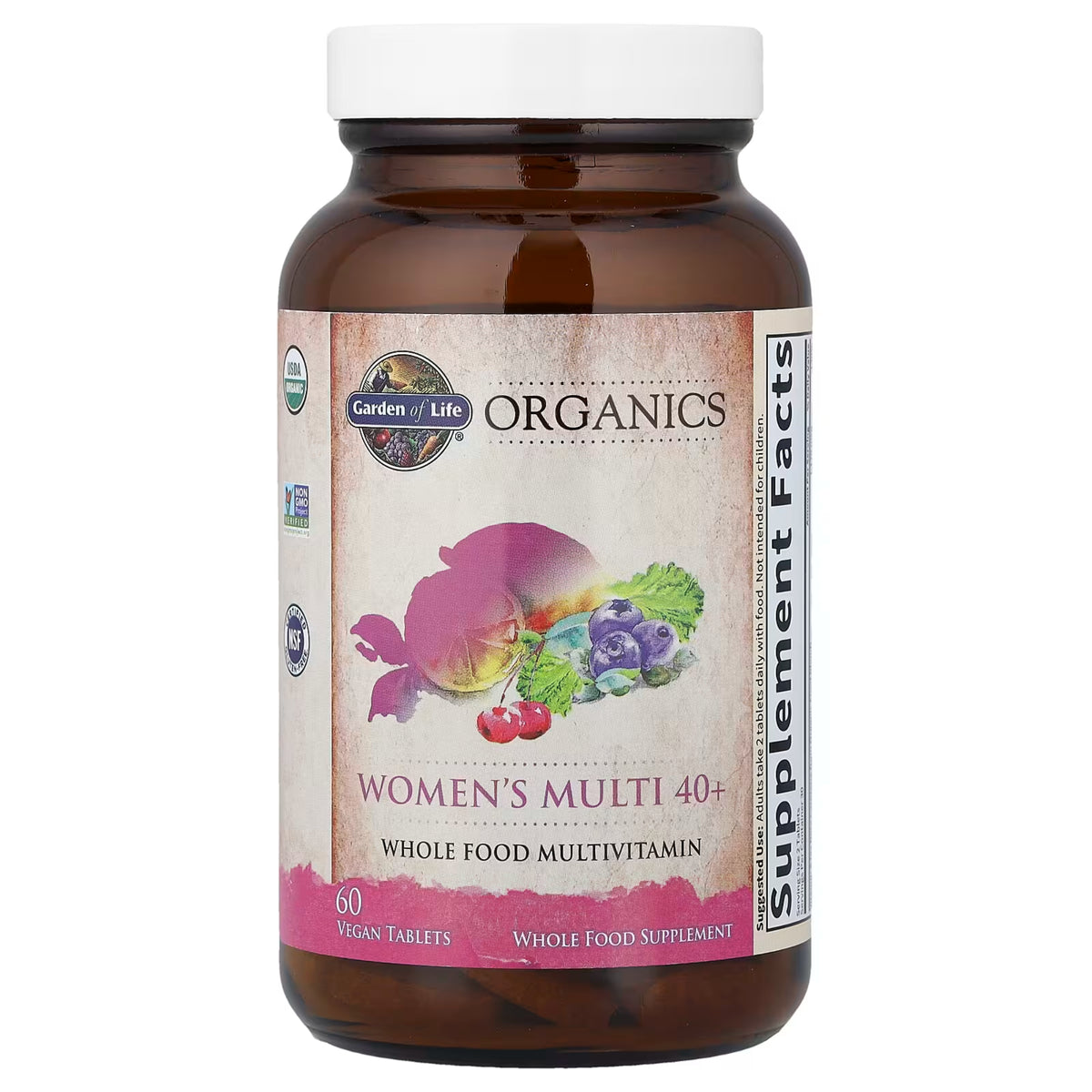 Alternate Image of Organics Women's 40+ Multivitamin, brown bottle with label with illustrated veggies