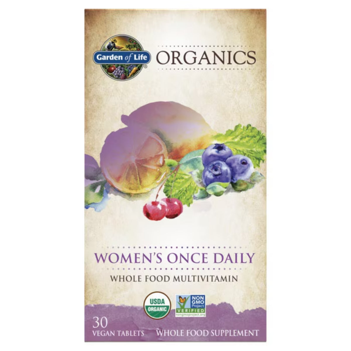 Primary Image of Organics Women's Once Daily Multivitamin, box with illustrated veggies