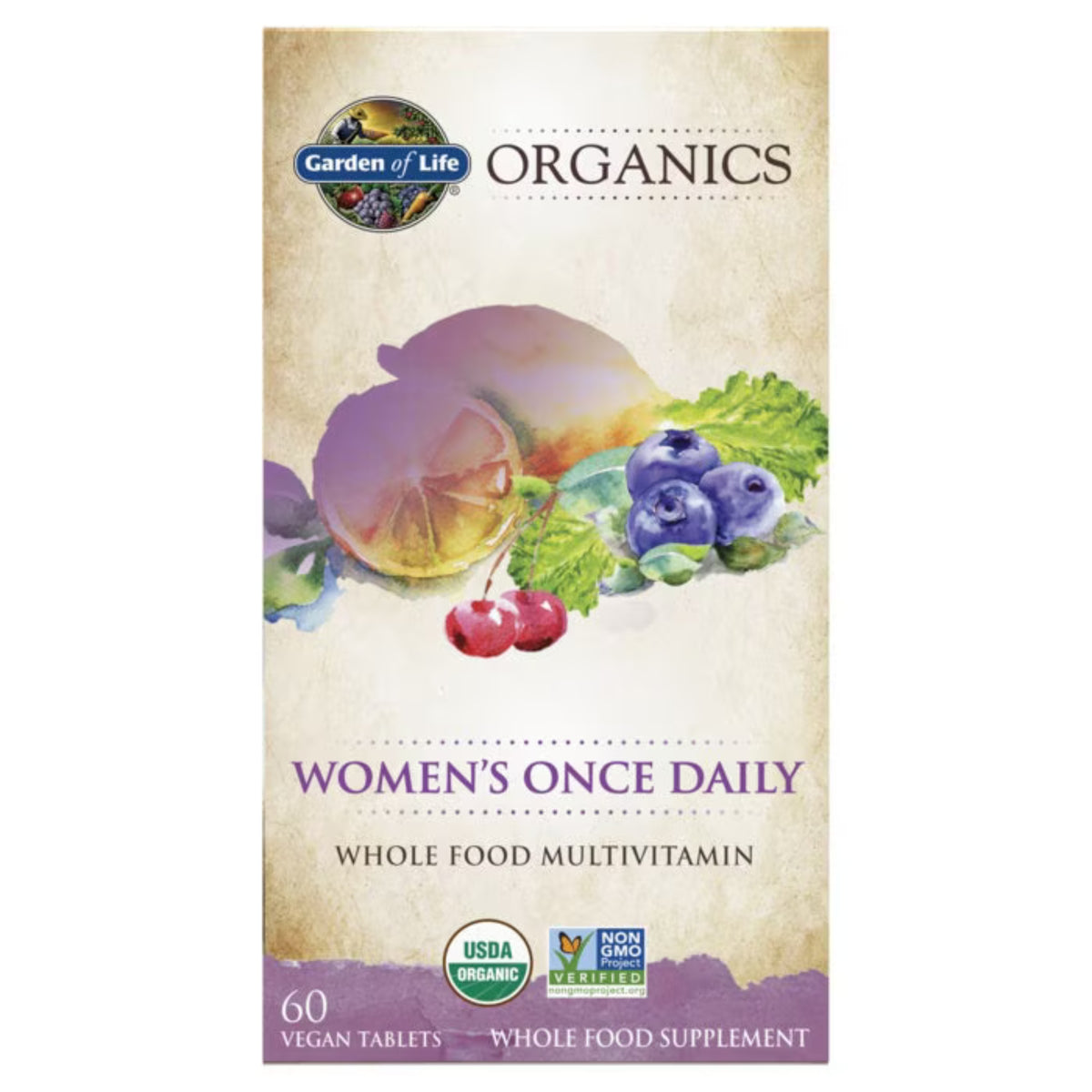 Primary Image of Organics Women's Once Daily Multivitamin, box with illustrated veggies
