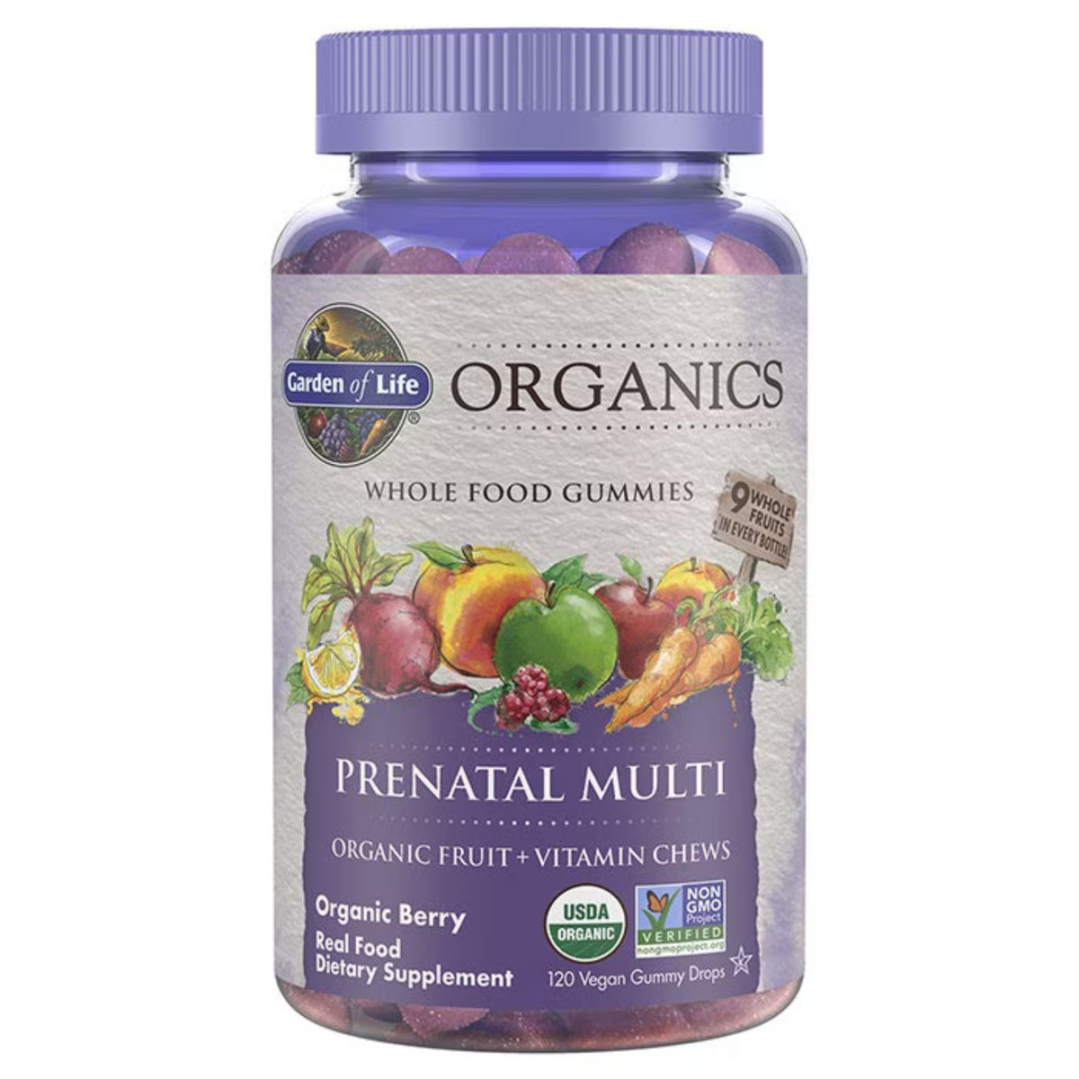 Primary Image of Organics Prenatal Gummy Multi Multivitamin, purple bottle with illustrate label