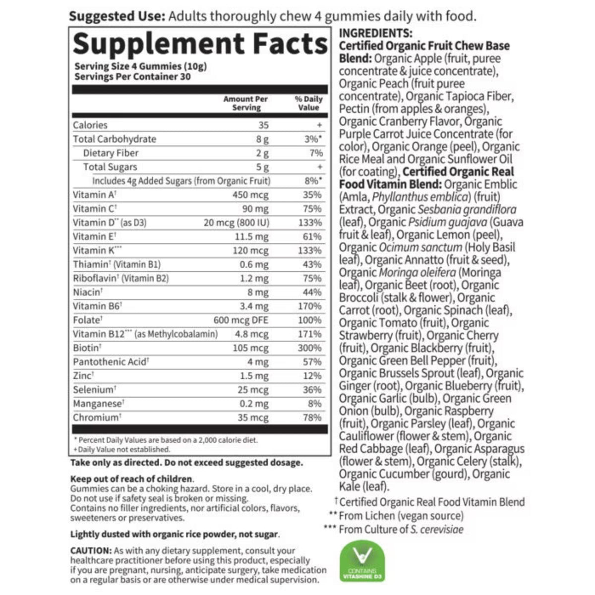 Alternate Image of Organics Prenatal Gummy Multi Multivitamin, supplement facts