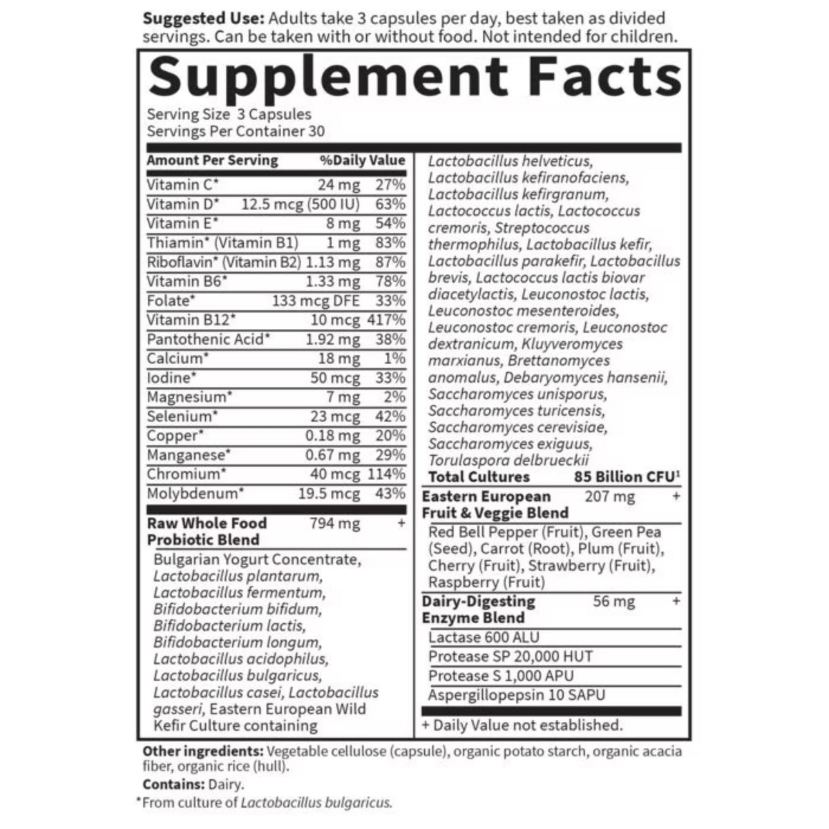 Alternate Image of Raw Probiotics Men 85 Billion Capsules, supplement facts