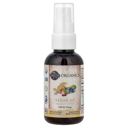 Alternate Image of Organics Vegan D3 Vanilla Spray, brown spray bottle with label with illustrated veggies