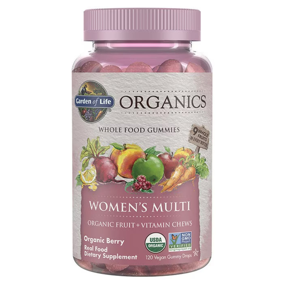 Primary Image of Organics Women's Multivitamin Gummies, bottle with illustrated label