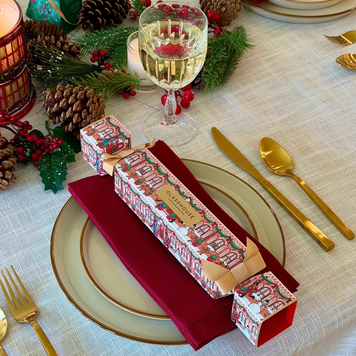 Alternate Image of Christmas Bon Bon and Kyoto in Bloom Gift Set, Christmas box on place setting