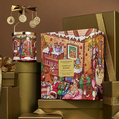 Alternate Image of Holiday Kyoto in Bloom Candle Carousel Set, illustrated candle vessel and box