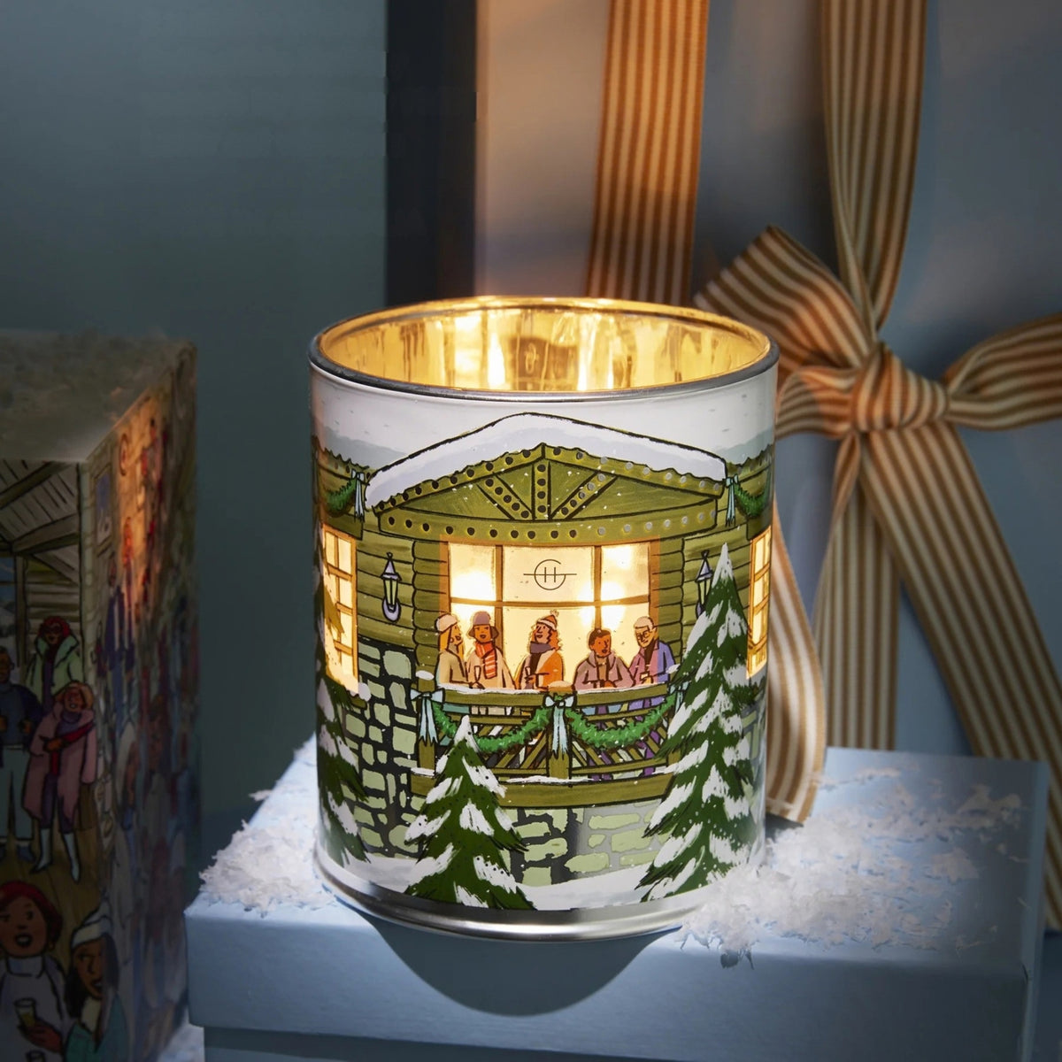 Alternate Image of White Christmas Candle, illustrated candle vessel