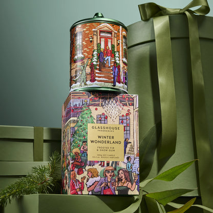 Alternate Image of Holiday Winter Wonderland Candle, green illustrated candle vessel and box