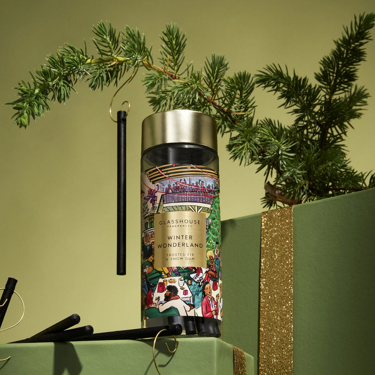 Alternate Image of Holiday Winter Wonderland Scent Stems, illustrated label on jar
