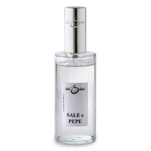 Front view of Hilde Soliani Sale e Pepe Eau de Parfum bottle with silver cap and white label on a white background