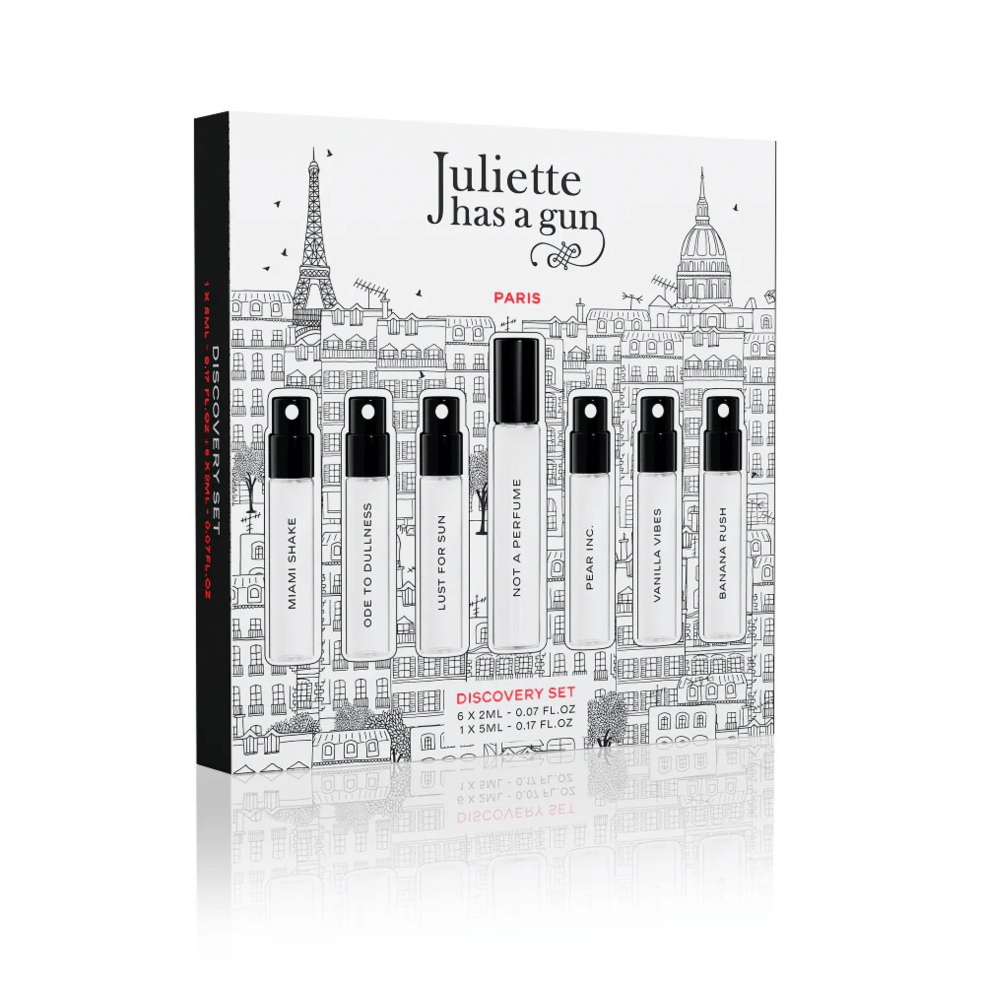 Primary Image of Discovery Set with Banana Rush, black and white boxed perfume sample set