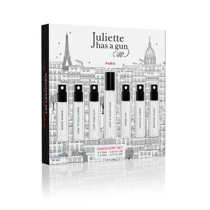 Primary Image of Discovery Set with Banana Rush, black and white boxed perfume sample set