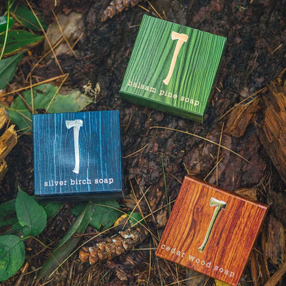 Alternate Image of Balsam Pine Bar Soap, trio of woody boxed soaps