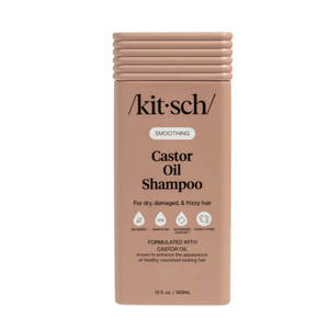 Front view of kitsch Smoothing Castor Oil Shampoo on white background with castor oil, coconut oil and biotin