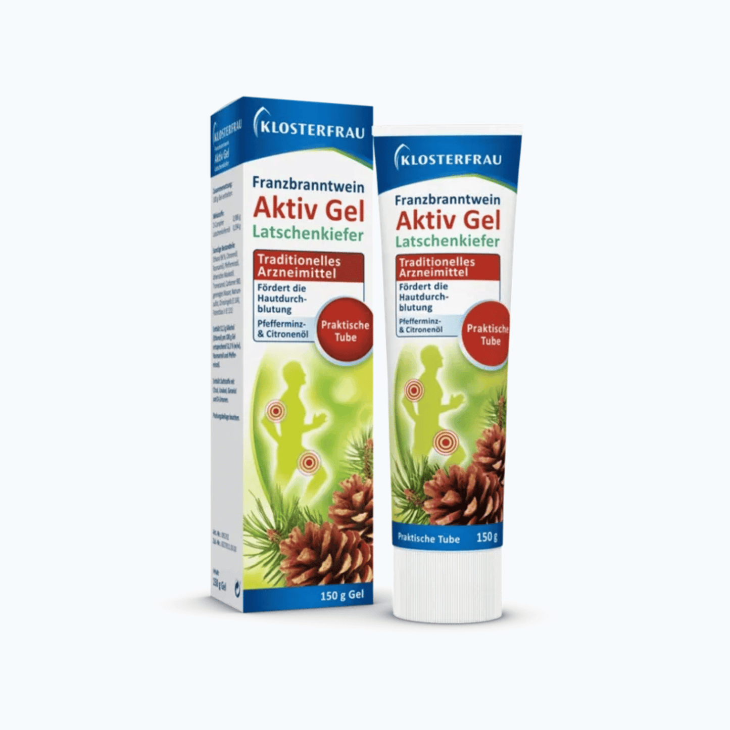 Primary Image of Franzbranntwein Gel (Dwarf Pine Body Rub), blue white and green tube and box