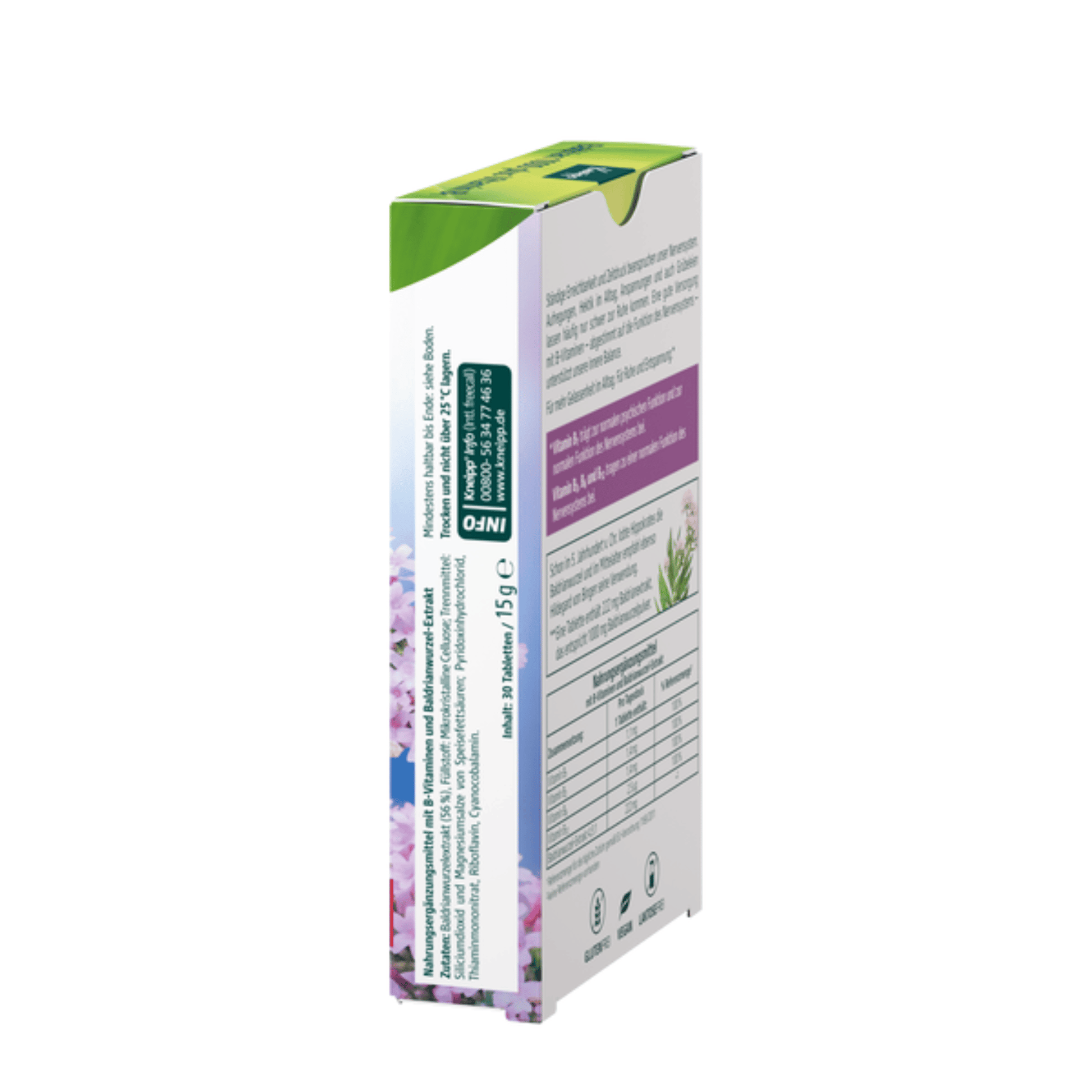 Alternate Image of Valerian 1000 Plus Vitamin B1, herbal supplement box with German writing