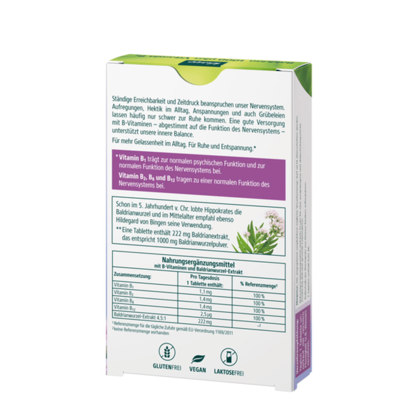 Alternate Image of Valerian 1000 Plus Vitamin B1, herbal supplement box with German writing