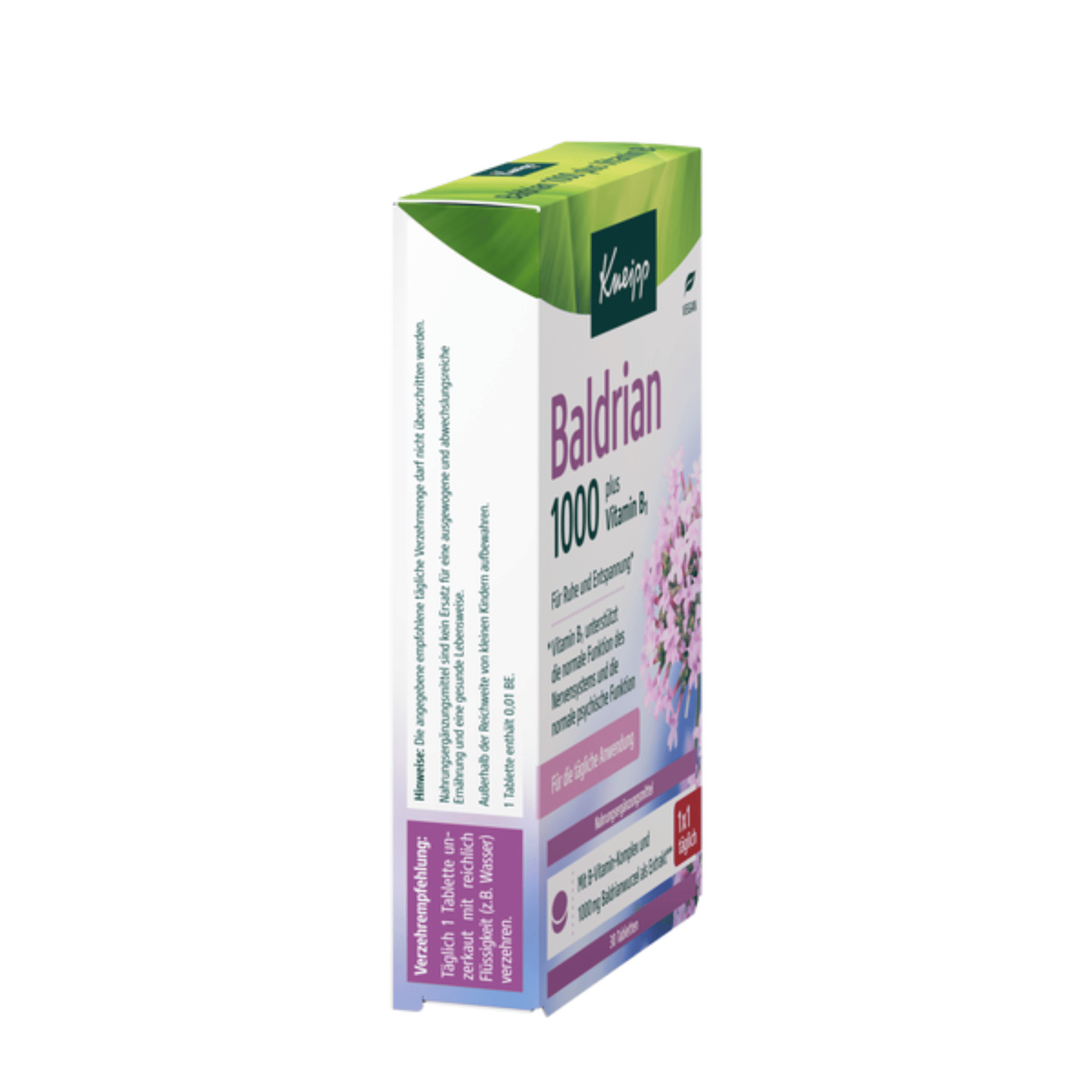 Alternate Image of Valerian 1000 Plus Vitamin B1, herbal supplement box with German writing