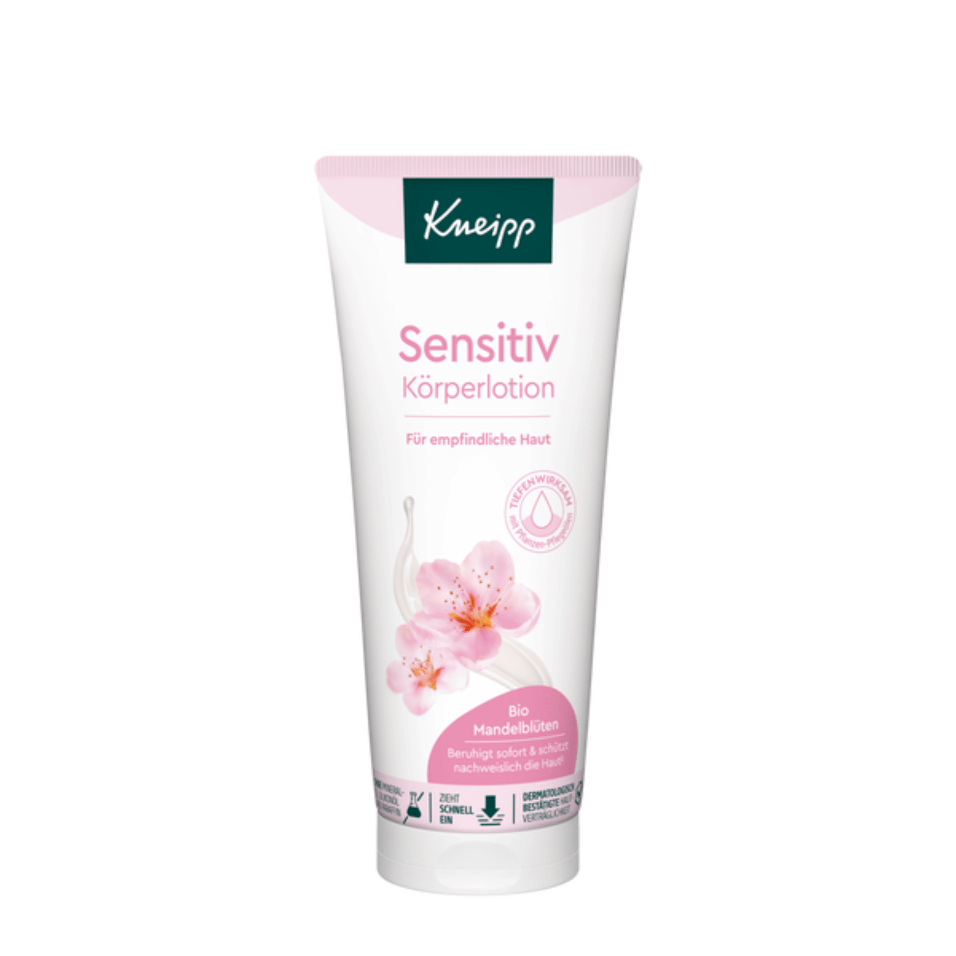 Primary Image of Almond Blossom Sensitive Body Lotion, white lotion tube with German writing