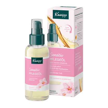 Primary Image of Almond Blossom Sensitive Care Body Oil, pump top oil bottle and box
