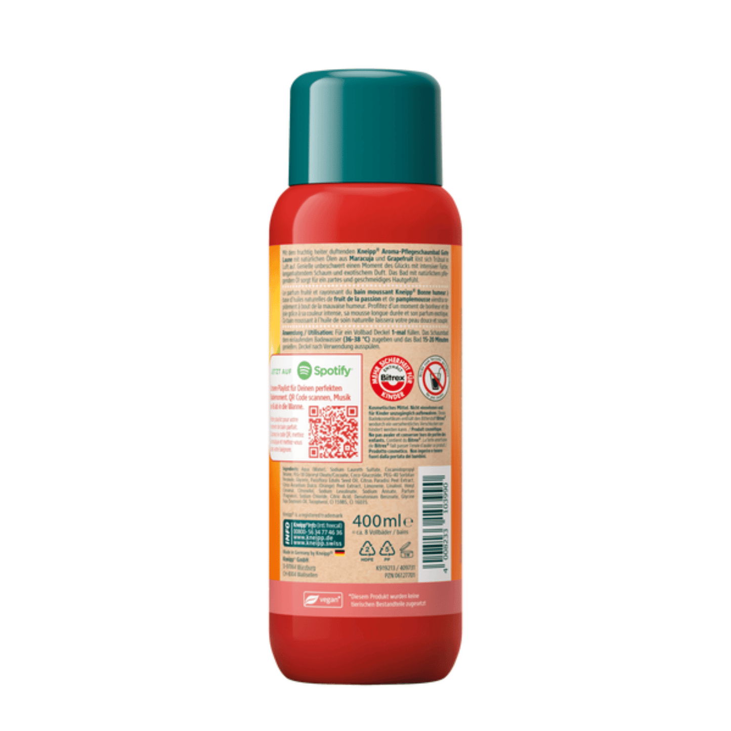 Alternate Image of Passionfruit & Grapefruit Good Mood Aroma Care Bubble Bath, orange bottle with green cap with German Label
