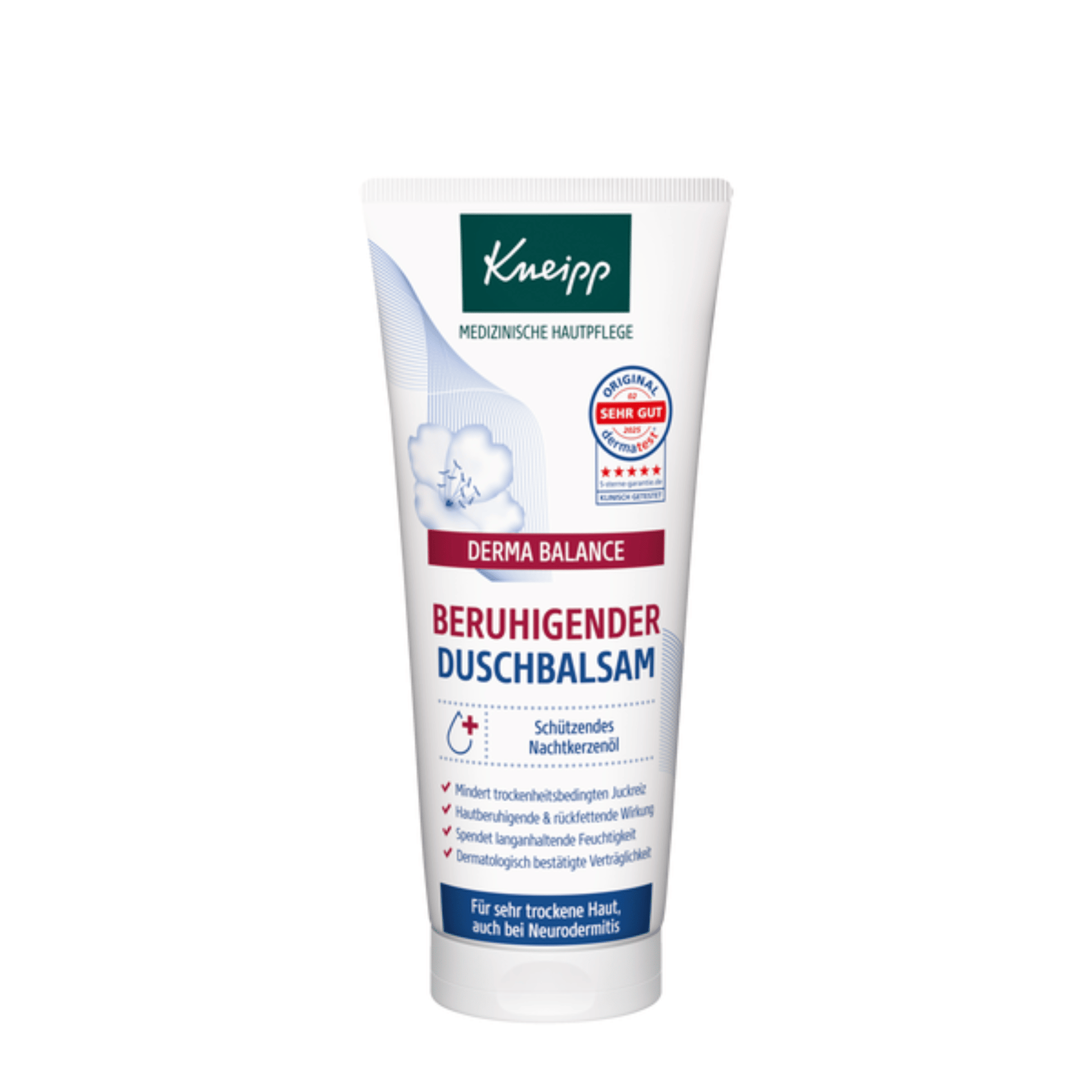 Primary Image of Derma Balance Soothing Shower Balm, white shower gel tube with German writing