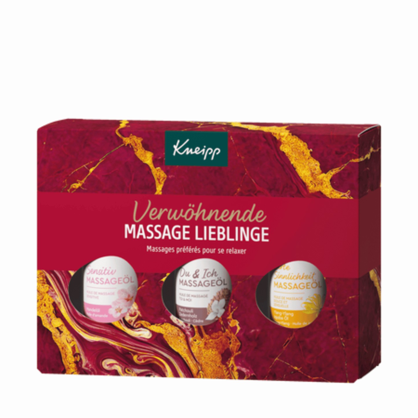 Primary Image of Pampering Massage Favorites Gift Set, red gift style box with German writing