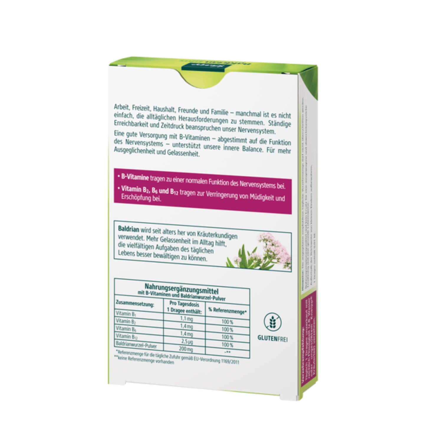 Alternate Image of Valerian Plus Nerve Vitamins, herbal supplement box with German writing