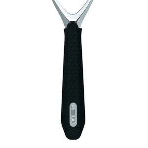 Front view of Leaf Two Black Grip Sleeve showcasing its black textured grip and silver razor head on a white background