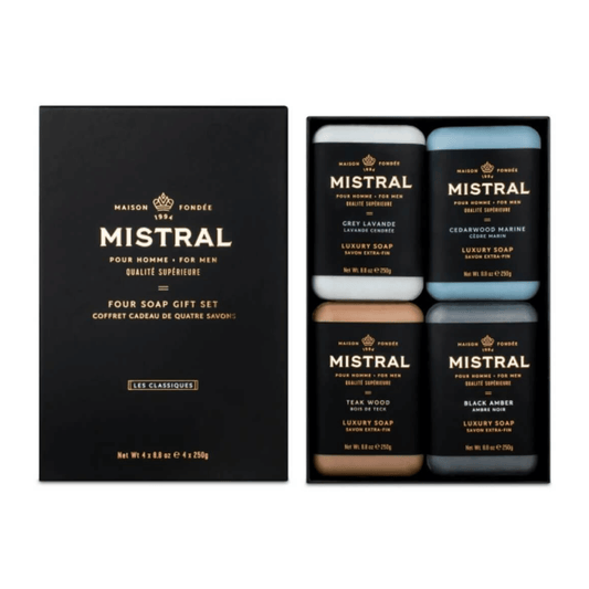 Primary Image of Les Classiques Men's 4 Soap Gift Set, black gift box holding 4 bars of soap