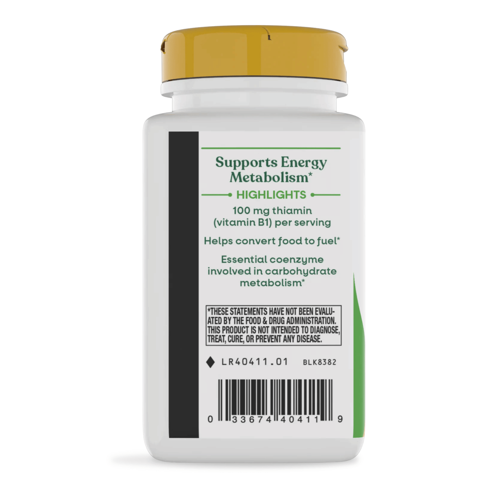 Alternate Image of Vitamin B1 High Potency Thiamin HCl, green and white supplement bottle with yellow cap
