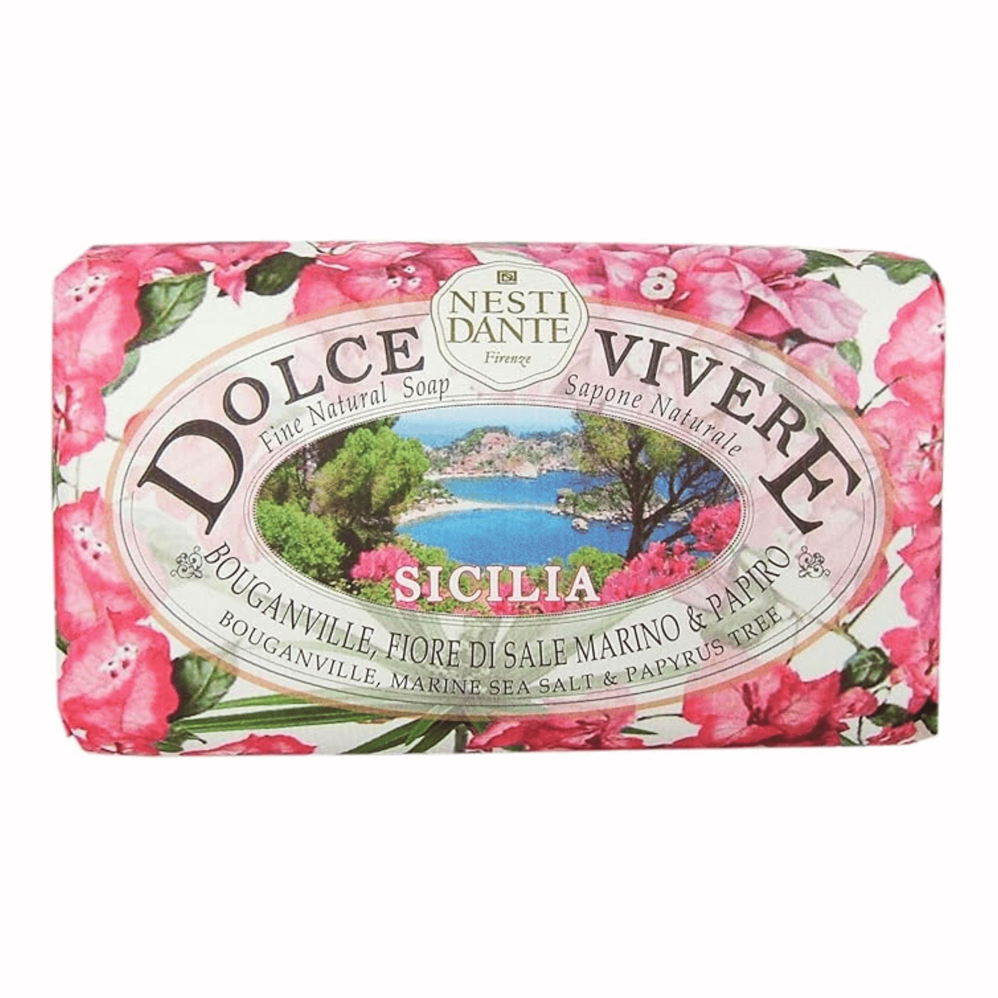 Primary Image of Dolce Vivere Sicilia Bar Soap, pink floral wrapped bar soap