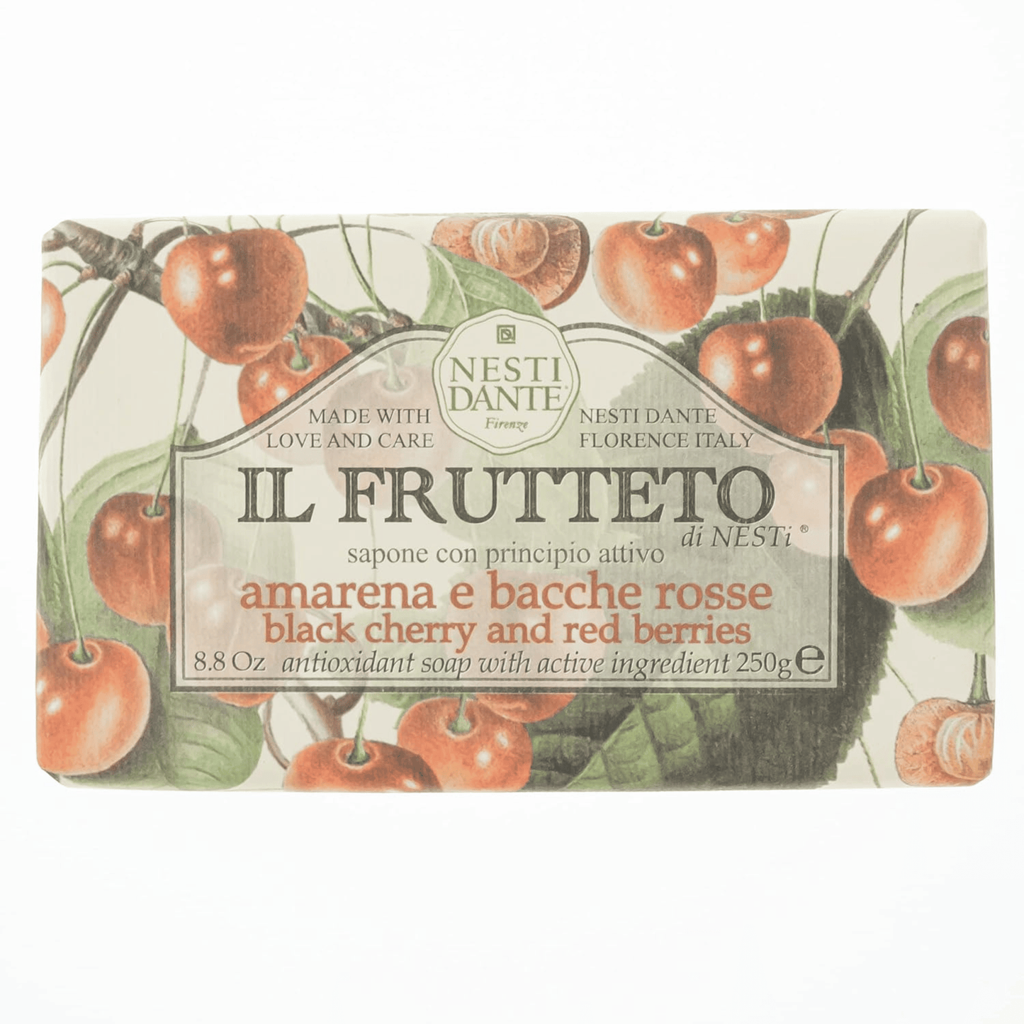 Primary Image of Il Frutteto Black Cherry and Red Berries Bar Soap, cherry printed paper wrapped bar soap