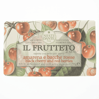 Primary Image of Il Frutteto Black Cherry and Red Berries Bar Soap, cherry printed paper wrapped bar soap