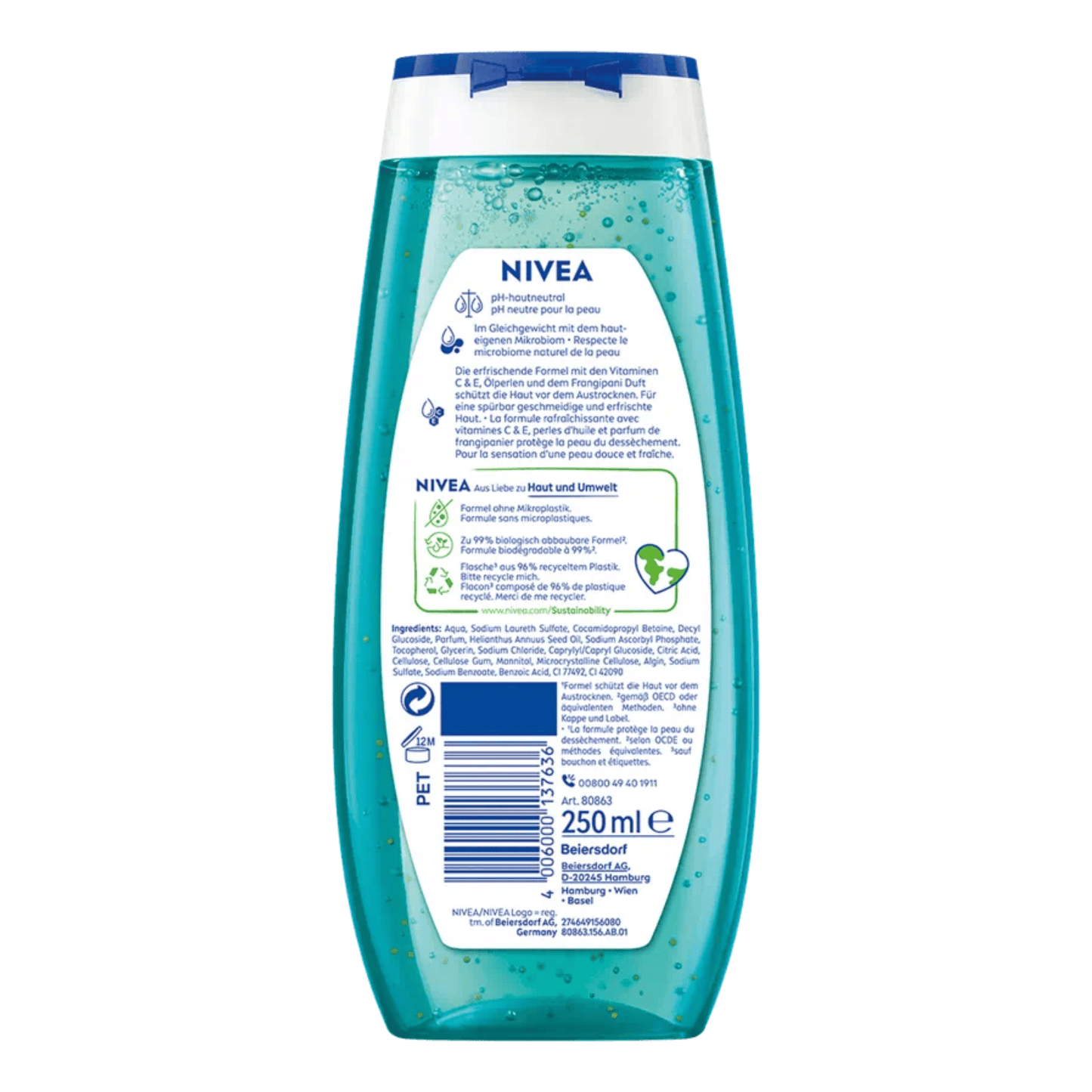 Alternate Image of Frangipani and Oil Shower Gel, clear shower gel bottle with blue shower gel