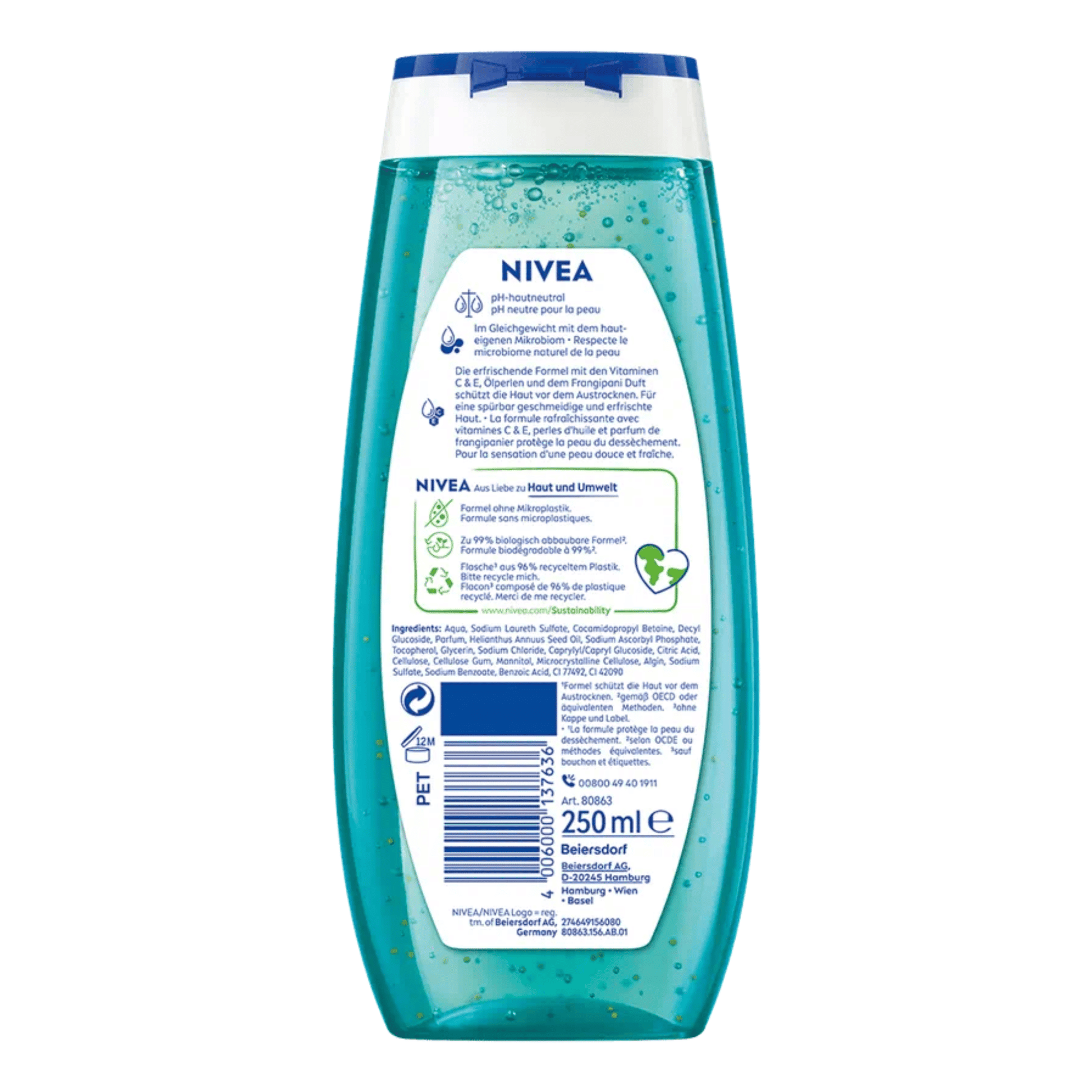 Alternate Image of Frangipani and Oil Shower Gel, clear shower gel bottle with blue shower gel