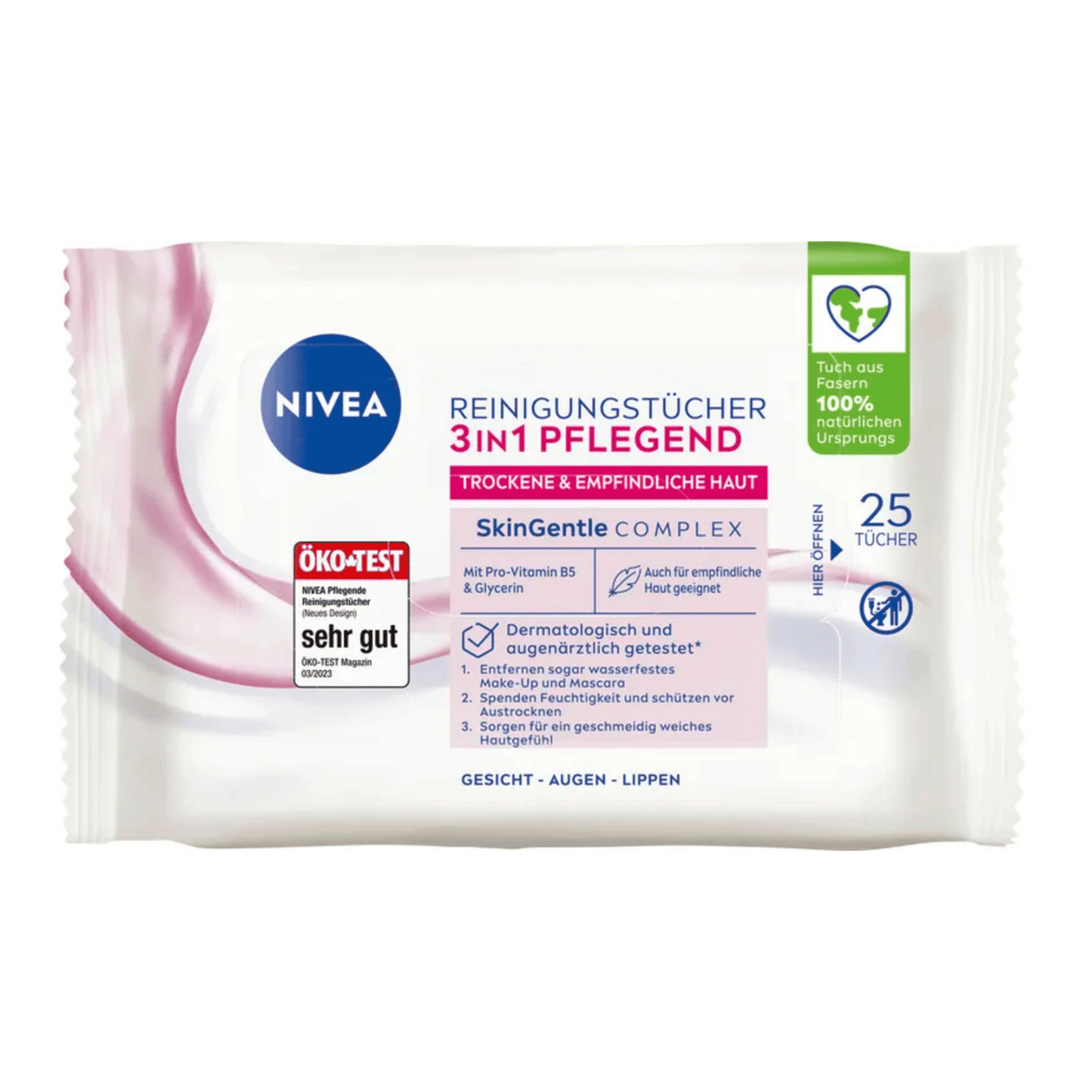Primary Image of 3-in-1 Gentle Cleansing Wipes, pink and wipe packaged wipes