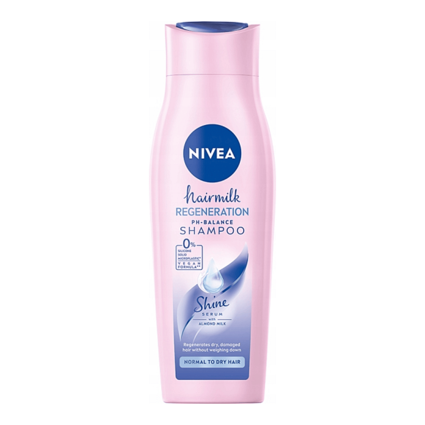 Primary Image of Vegan Hair Milk Regeneration Shampoo, pink and blue shampoo bottle