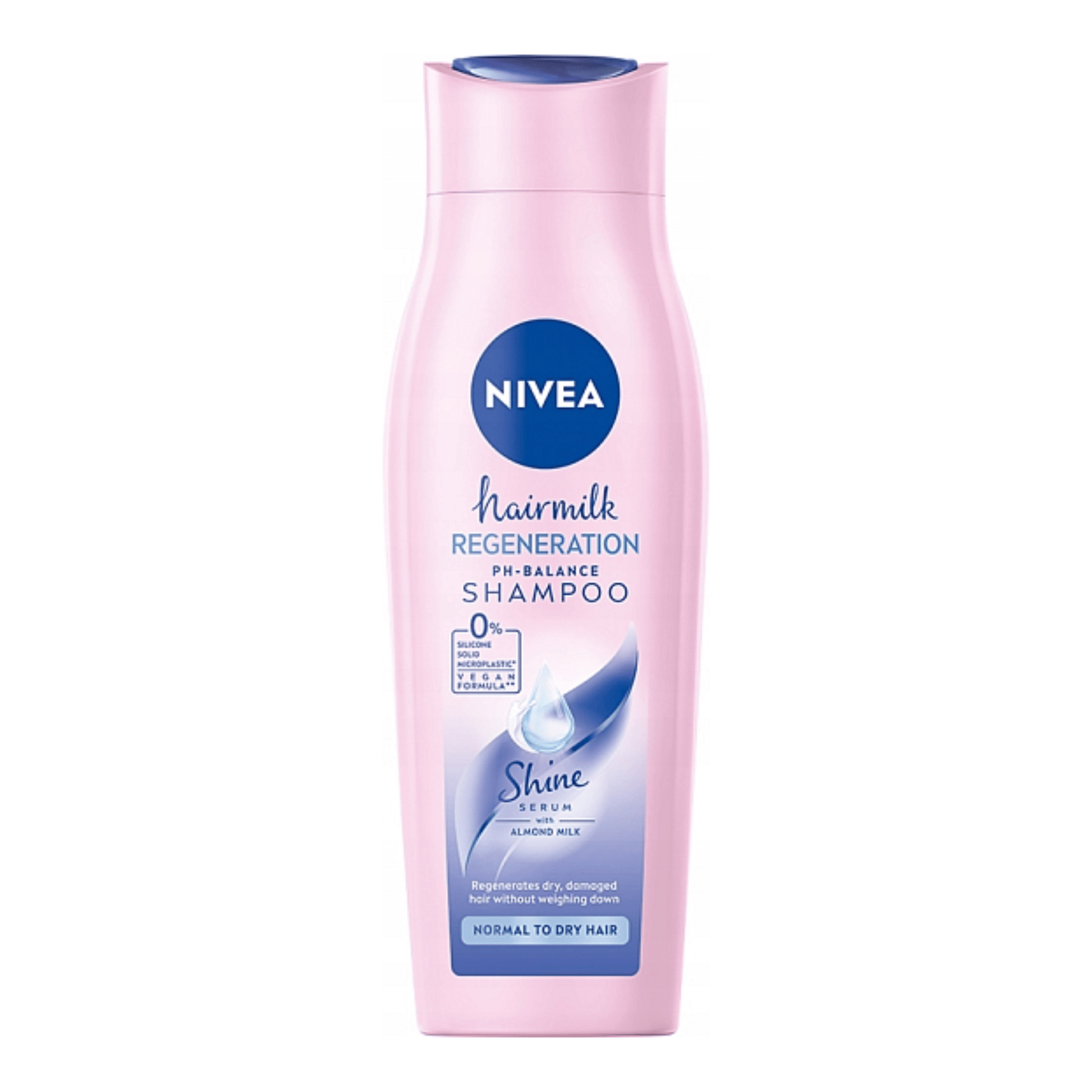 Primary Image of Vegan Hair Milk Regeneration Shampoo, pink and blue shampoo bottle