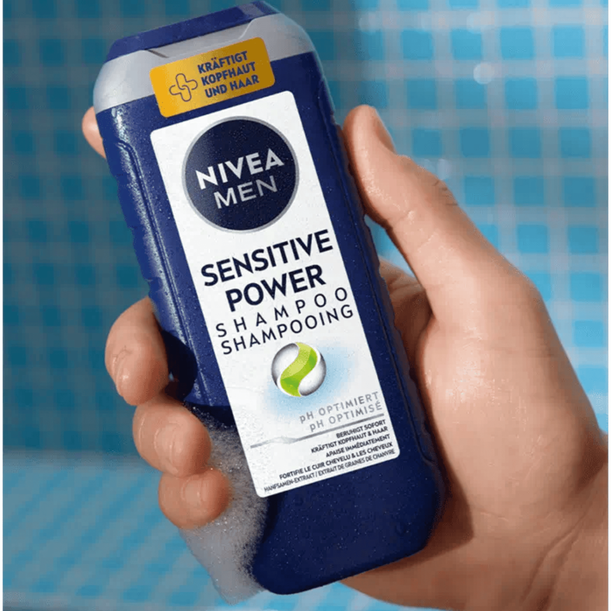 Alternate Image of Sensitive Power Shampoo for Men, blue bottle with white label