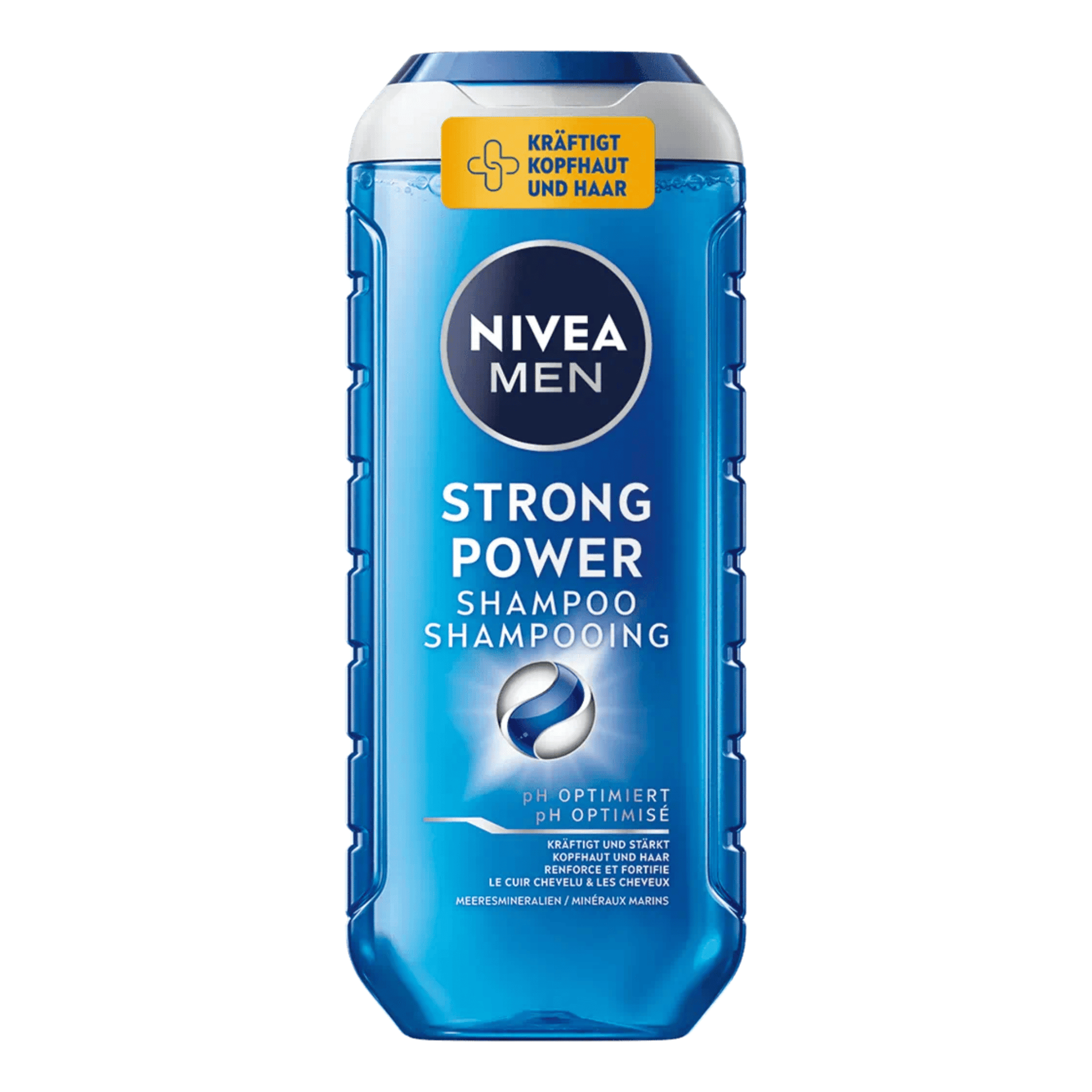 Primary Image of Men Strong Power Shampoo, blue shampoo bottle