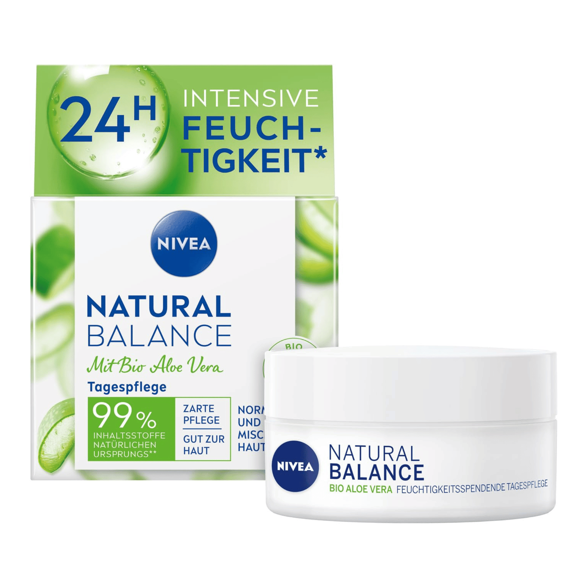 Primary Image of Natural Balance Moisturizing Day Cream, green and white face cream box and jar