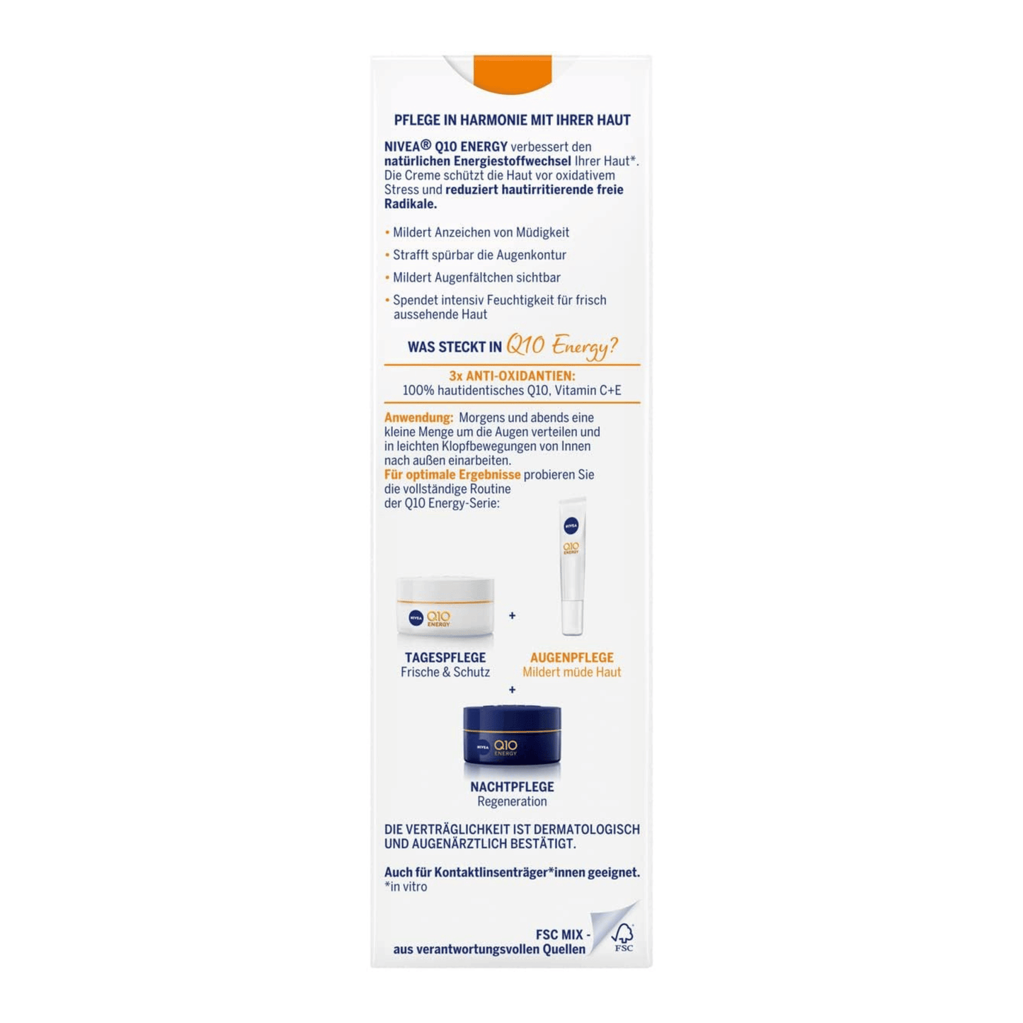 Alternate Image of Q10 Energy Anti-Wrinkle Eye Cream with Vitamin C, white eye cream box with German writing