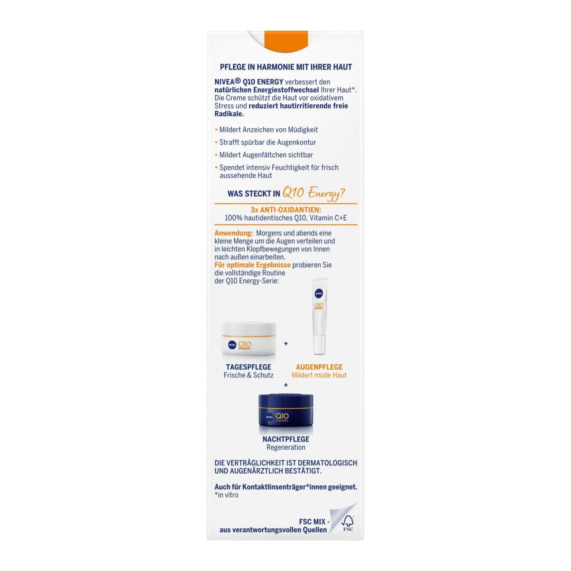 Alternate Image of Q10 Energy Anti-Wrinkle Eye Cream with Vitamin C, white eye cream box with German writing