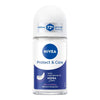 Front view of Nivea Protect & Care women’s roll-on antiperspirant deodorant showcasing 72-hour active protection with a white background
