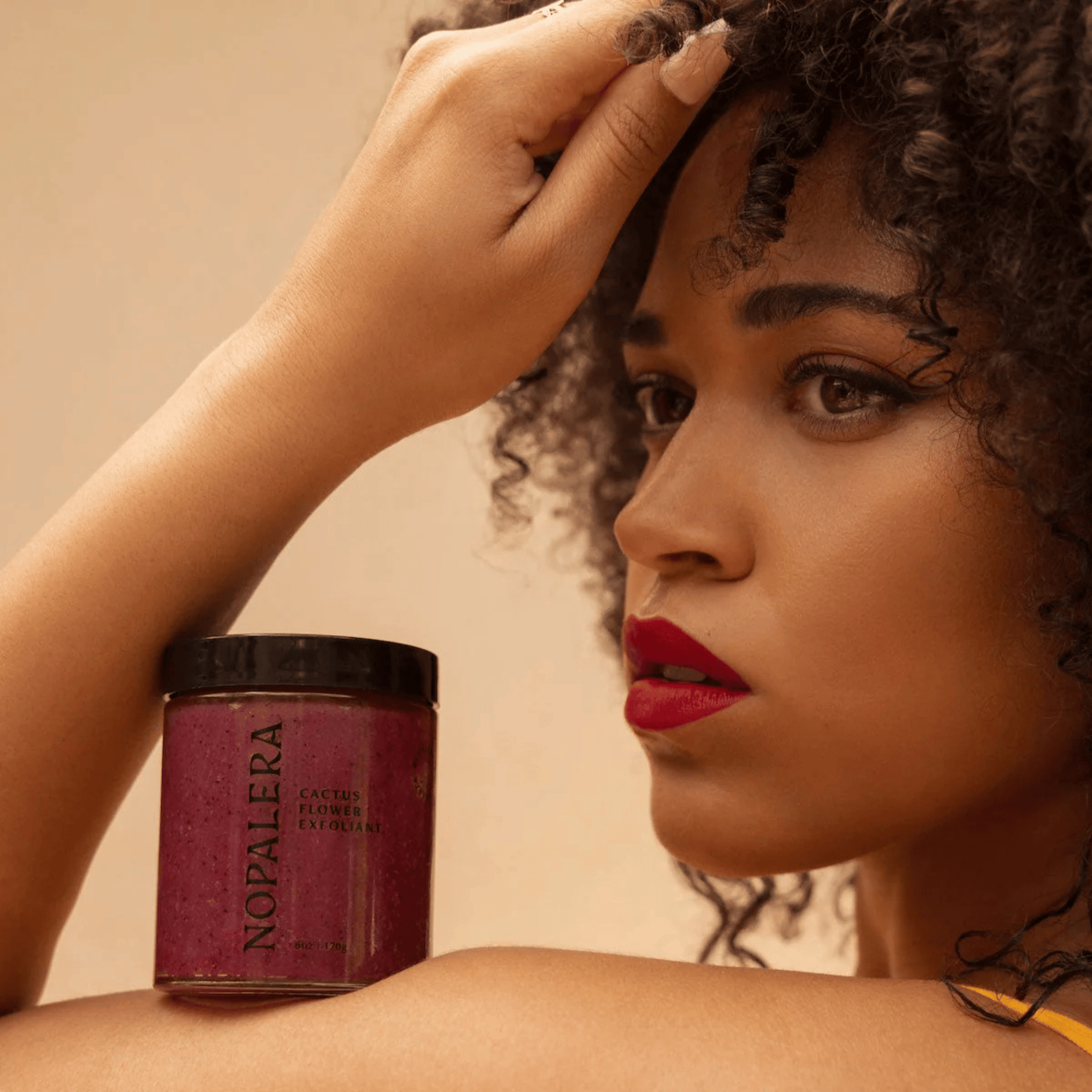 Atlernate Image of Hibiscus Cactus Body Polish, fuschia body scrub in container