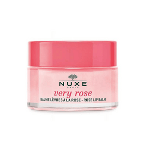 Front view of Nuxe Very Rose Lip Balm jar showcasing pink packaging with white background